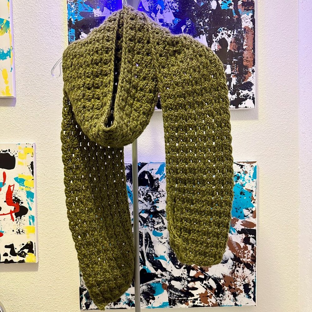 Vintage Hand Knit Avocado Green Scarf